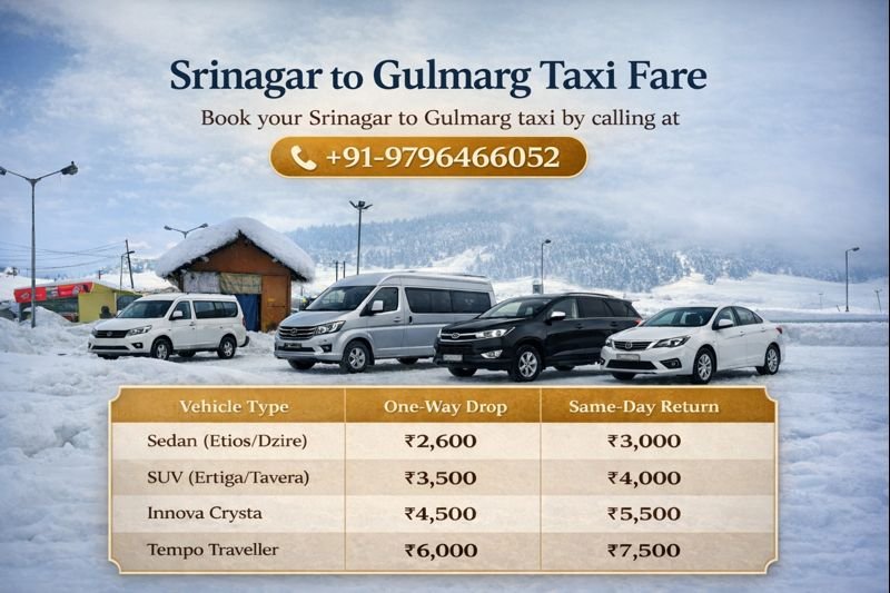 Srinagar to gulmarg taxi fare